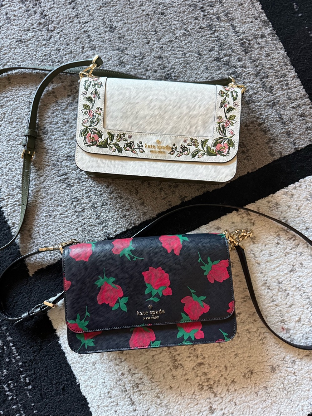 Kate Spade Women's Black Floral Crossbody Bag - Pink/Green Floral Print